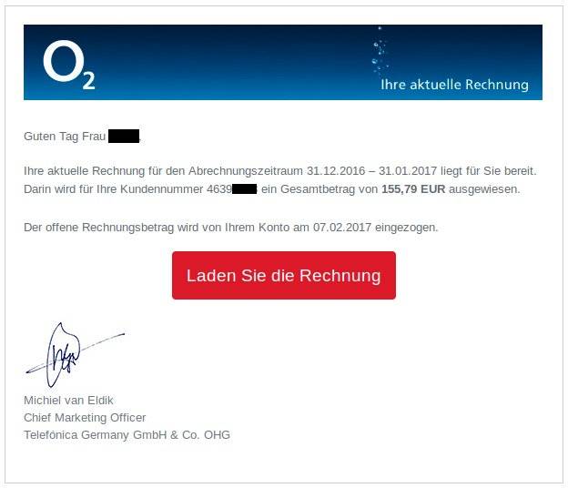 Erpresser-Trojaner  Gefälschte O2-Rechnung verteilt Ransomware